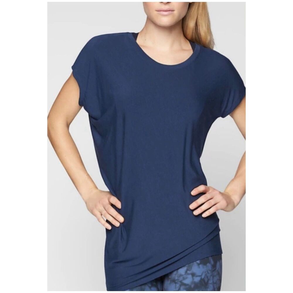 ATHLETA Threadlight Asymmetrical Navy Blue Tee